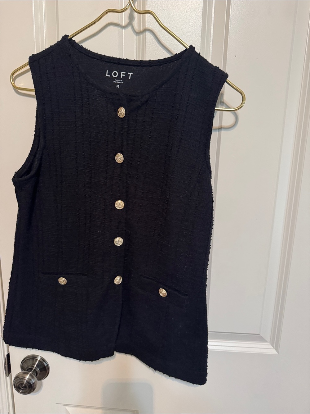 LOFT Black Sleeveless gold Button Front Tweed Vest